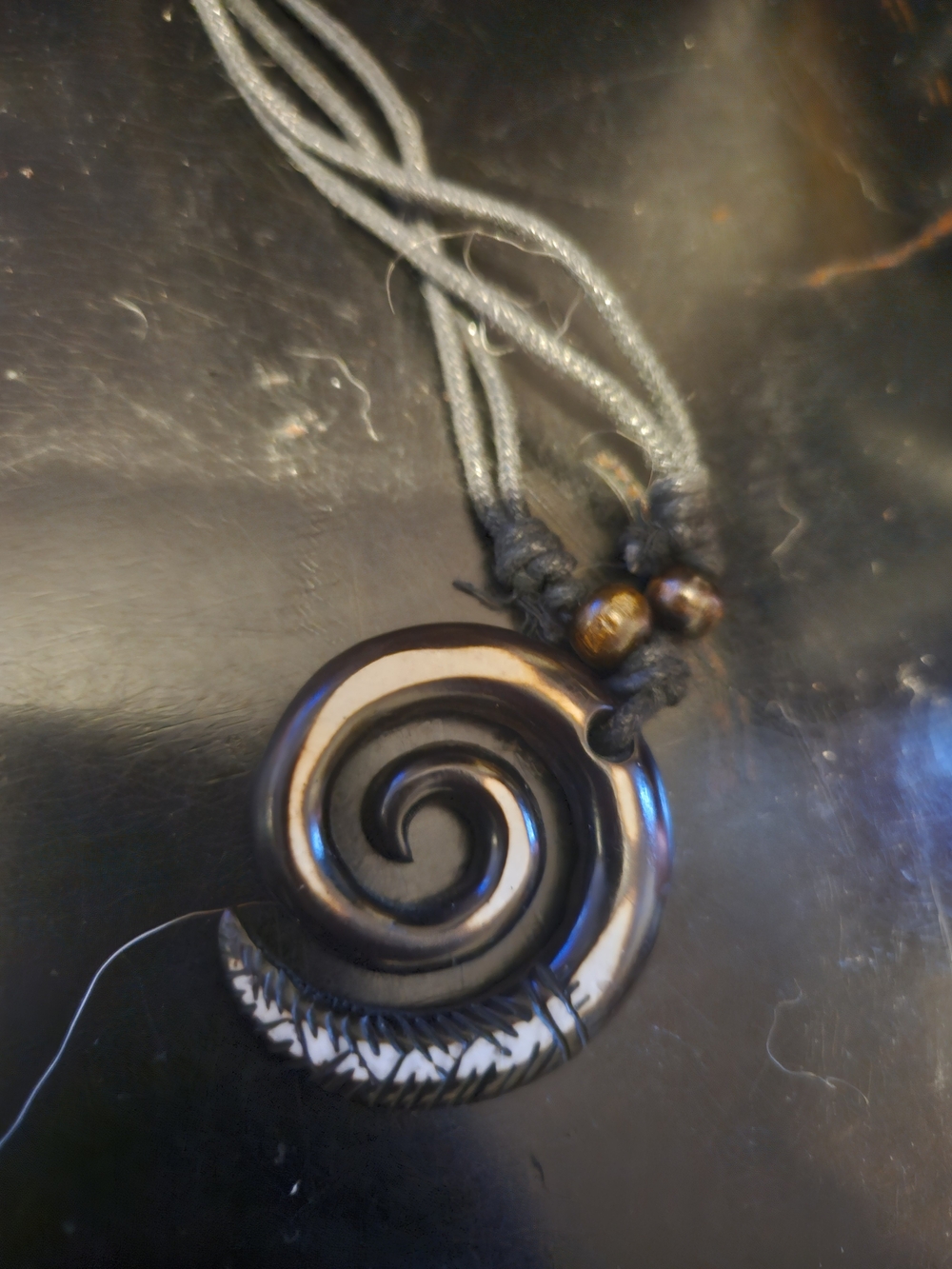 Black Spiral Pendant Necklace with White Accent - Women Jewelry